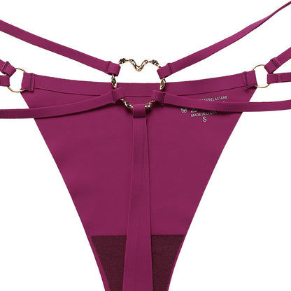 Seamless one-piece T-back metal ring pure desire less T-shaped panties large size cotton crotch breathable underwear