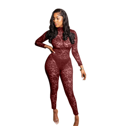 MYF (S-2XL) K10720 lace jumpsuit imitation silk skirt suit