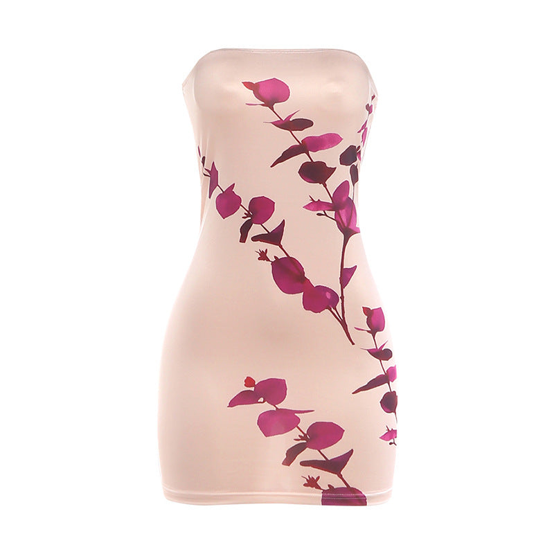 DLS summer tube top party slim fit slimming printed sheath dress
