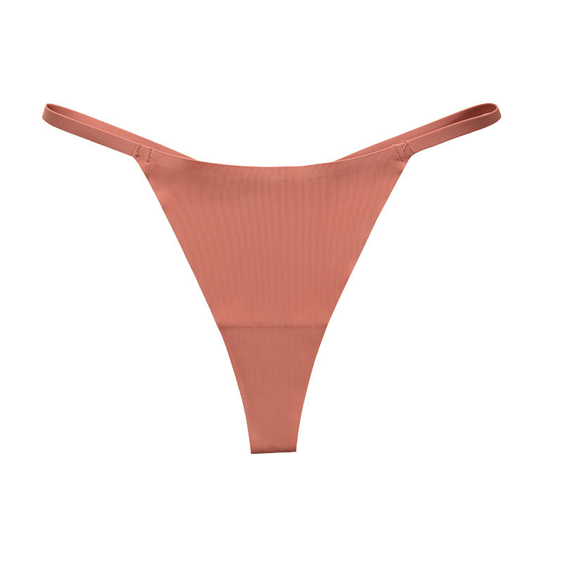Low waist Ice Silk seamless T-back grinding cotton crotch T-shaped quick-drying