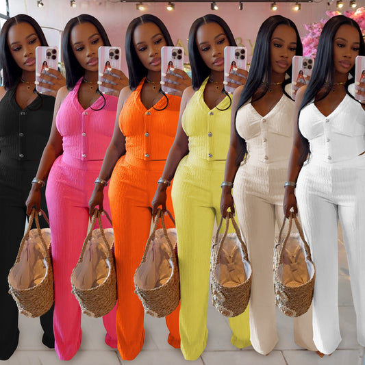 XYZ C7461 casual halter tied top trousers two-piece set