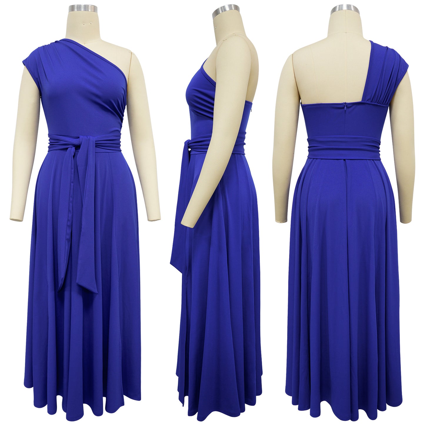 MYF (S-2XL) summer sleeveless diagonal collar waist-controlled large hem dress