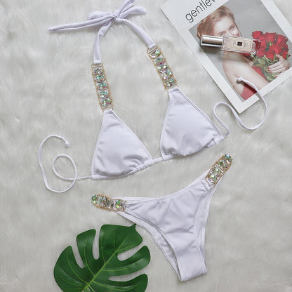Bikini plain women's split strap luxury diamond sexy metal chain accessories