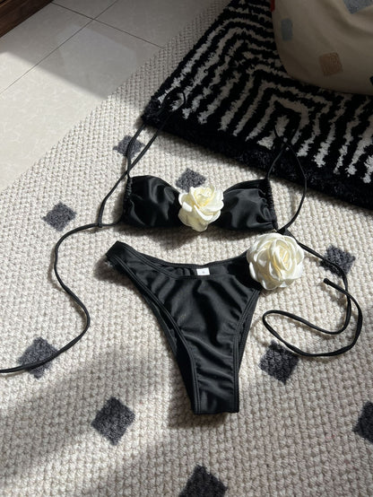 (4 days ready to ship) SY rose drawstring strap split bikini