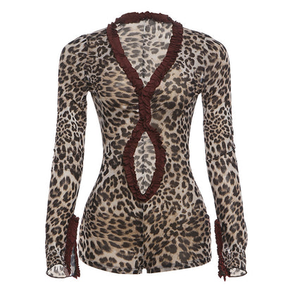 SXR 2026 spring tight navel hollow print see-through jumpsuit