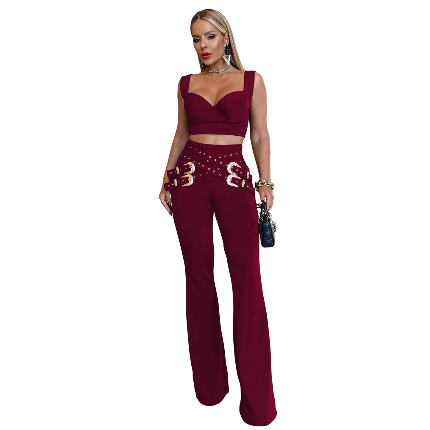 XYZ C7540 casual eyelet button top and trousers suit