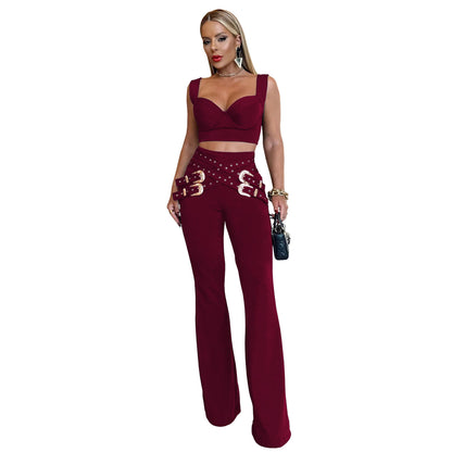 XYZ C7540 casual eyelet button top and trousers suit