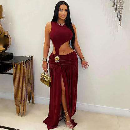 XYZ C7597 sleeveless midriff-baring slit dress