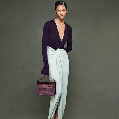 SXR fall winter fashion deep v-neck long sleeve split long dress