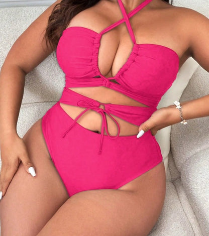 CL (L-4XL) swimsuit women's sexy cutout lace-up one-piece swimsuit bikini