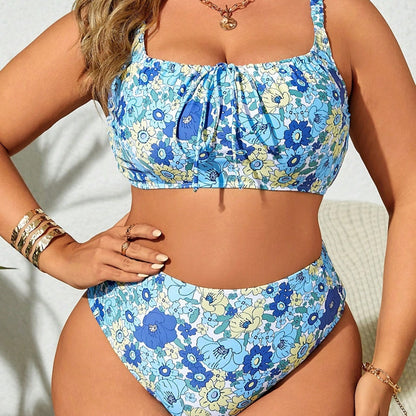 LF (L-4XL) 2026 swimsuit women's split printed large size bikini