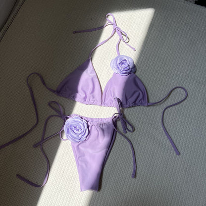 (4 days ready to ship) SY rose drawstring strap split bikini