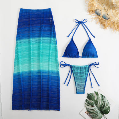 (4 days ready to ship) SY gradient mesh three-piece beach dress bikini