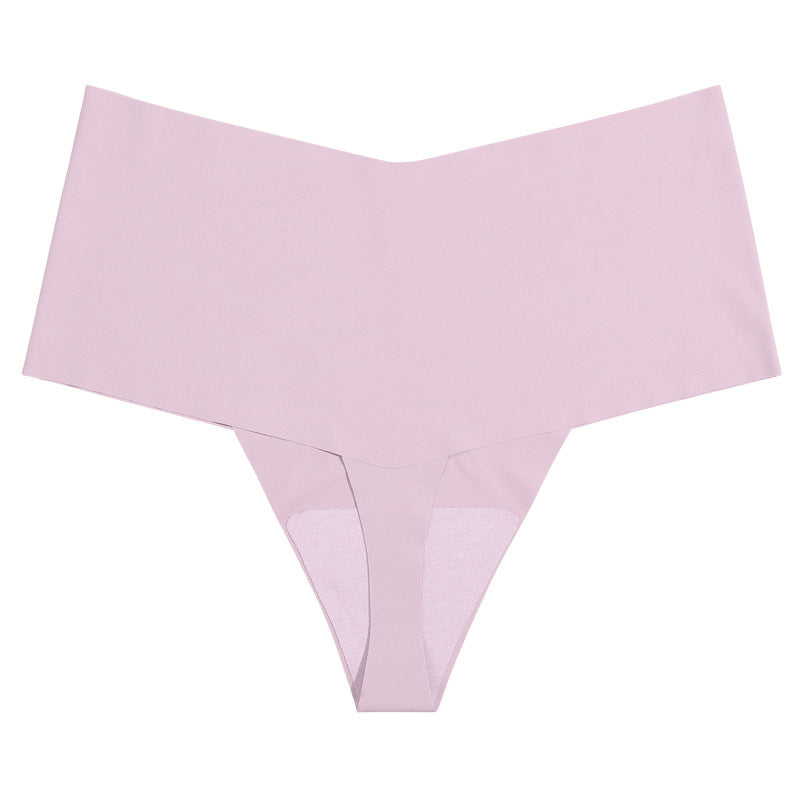Seamless ice silk T-shaped cotton crotch underwear high waist large size