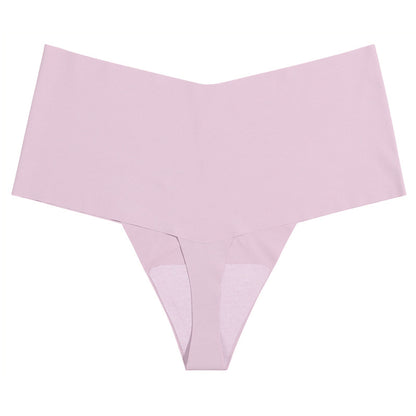 Seamless ice silk T-shaped cotton crotch underwear high waist large size