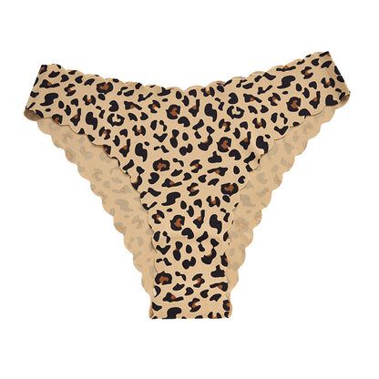 Leopard print seamless solid color one-piece invisible yoga wavy triangle underwear