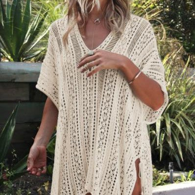 CYB V-neck loose bikini blouse knitted beach sun protection clothing dress
