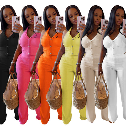 XYZ C7461 casual halter tied top trousers two-piece set