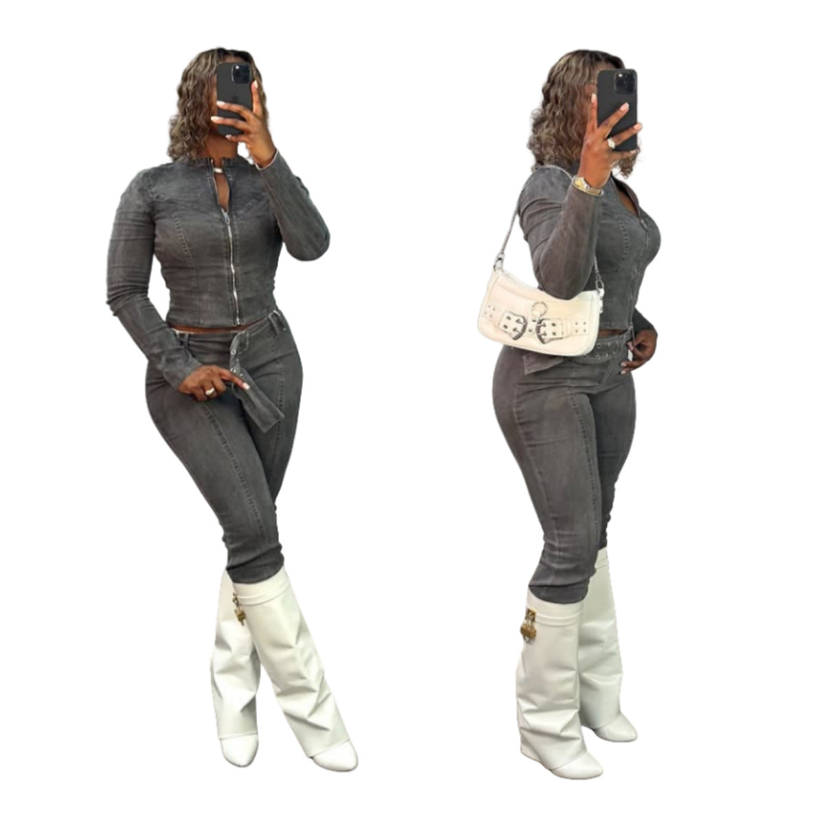 MZ (S-2XL) denim MZ88664 washed fried color trousers suit