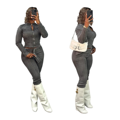 MZ (S-2XL) denim MZ88664 washed fried color trousers suit