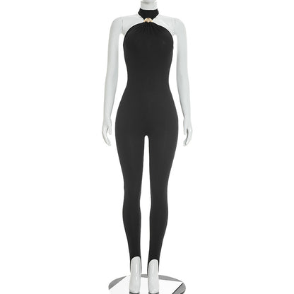 DZHT J26JP074 cold-shoulder sleeveless slim fit stirrup jumpsuit