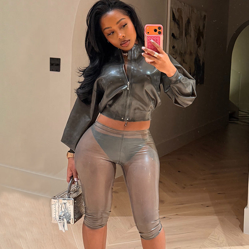 DZHT Q25PT431 fashion tight stretch see-through pants