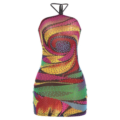 DLS summer color matching halter skinny sheath dress