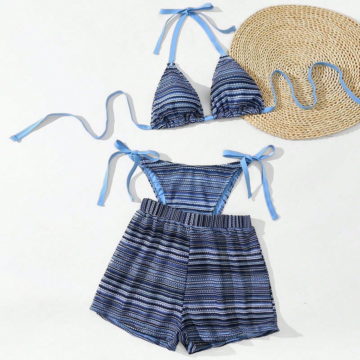 CL (L-4XL) sexy halter lace-up bikini plus size swimsuit split beach shorts three-piece suit