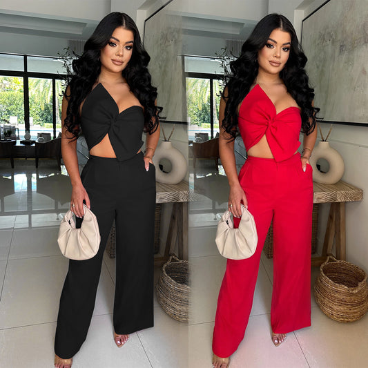 XYZ C7375 bow casual trousers two-piece set