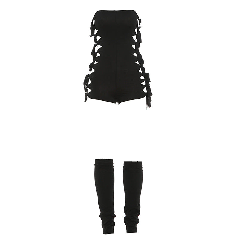 DLS summer hollow out strap sexy tube top jumpsuit all-matching leggings suit