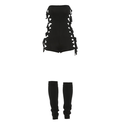 DLS summer hollow out strap sexy tube top jumpsuit all-matching leggings suit