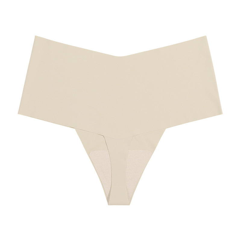 Seamless ice silk T-shaped cotton crotch underwear high waist large size