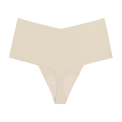 Seamless ice silk T-shaped cotton crotch underwear high waist large size