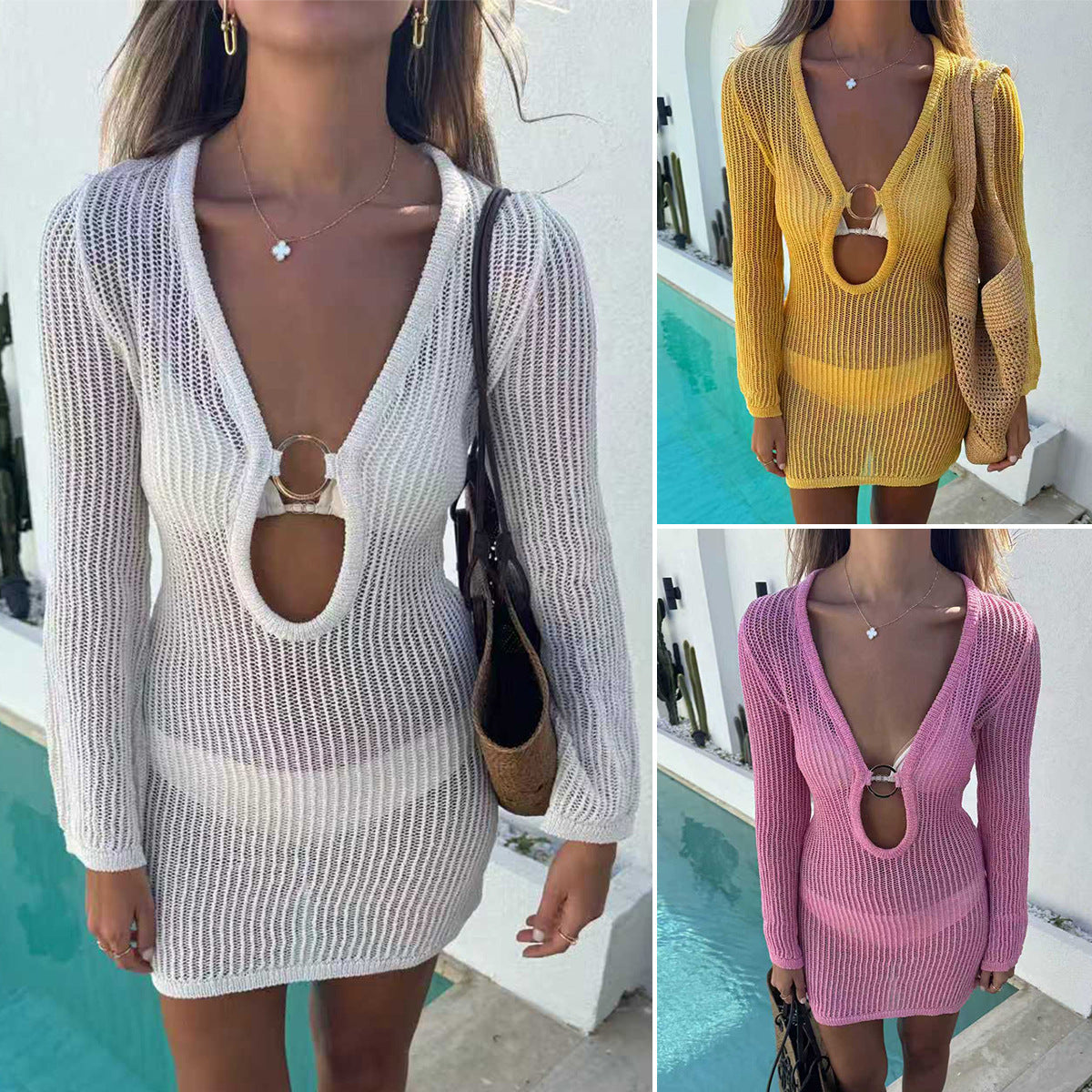 CYB ring texture knitted dress women's sunscreen minimalist long sleeve dress