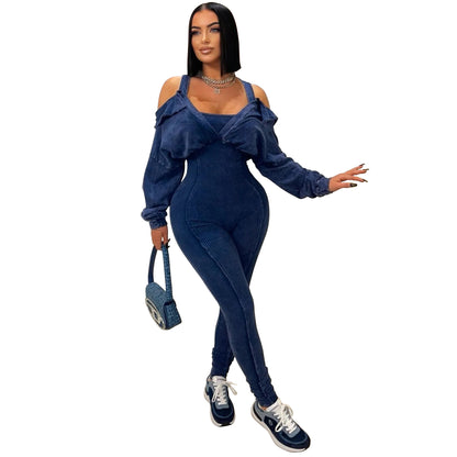 MYF (S-2XL) K10820 cold-shoulder bodycon jumpsuit
