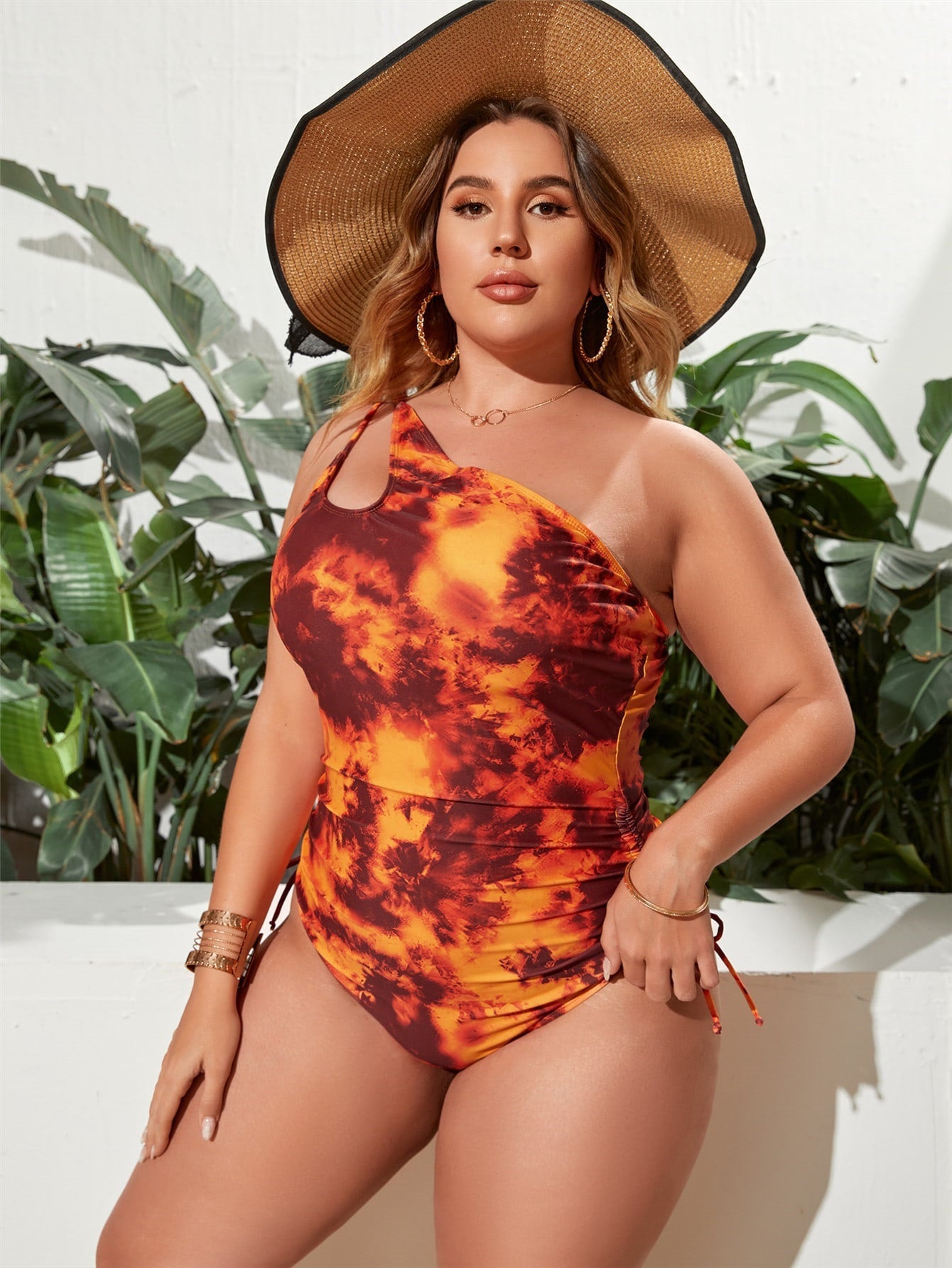 LF (L-4XL) women's one-piece color printing sexy swimsuit plus size