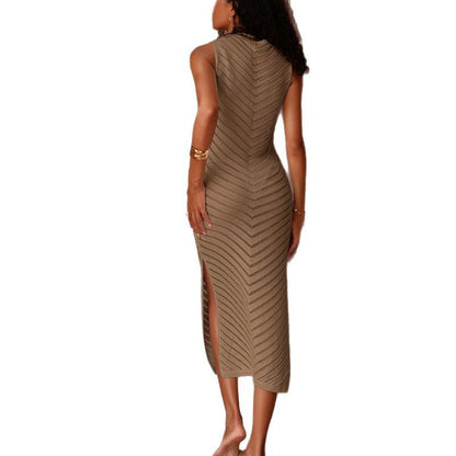 CYB knitted fitted waist sleeveless side slit skirt long skirt swimsuit blouse