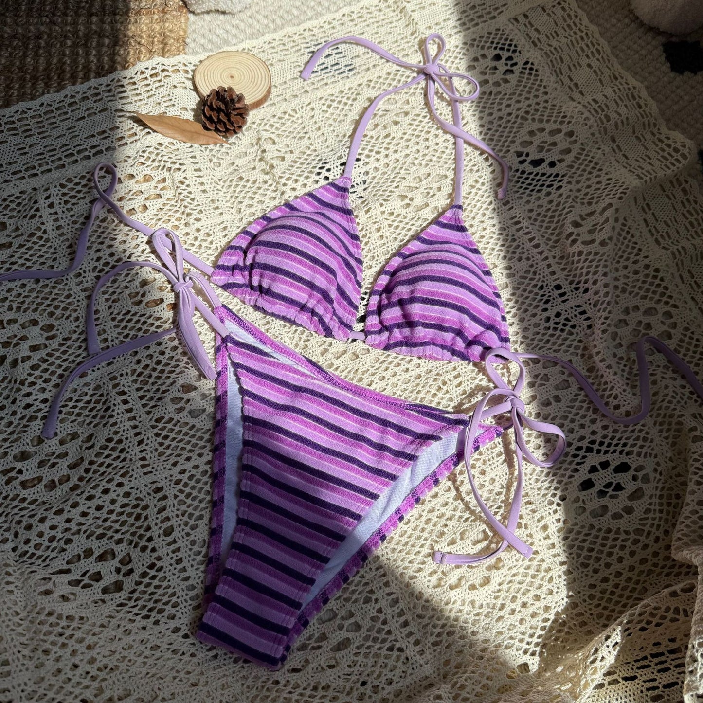 (4 days ready to ship) SY stripe towel cloth fresh split bikini