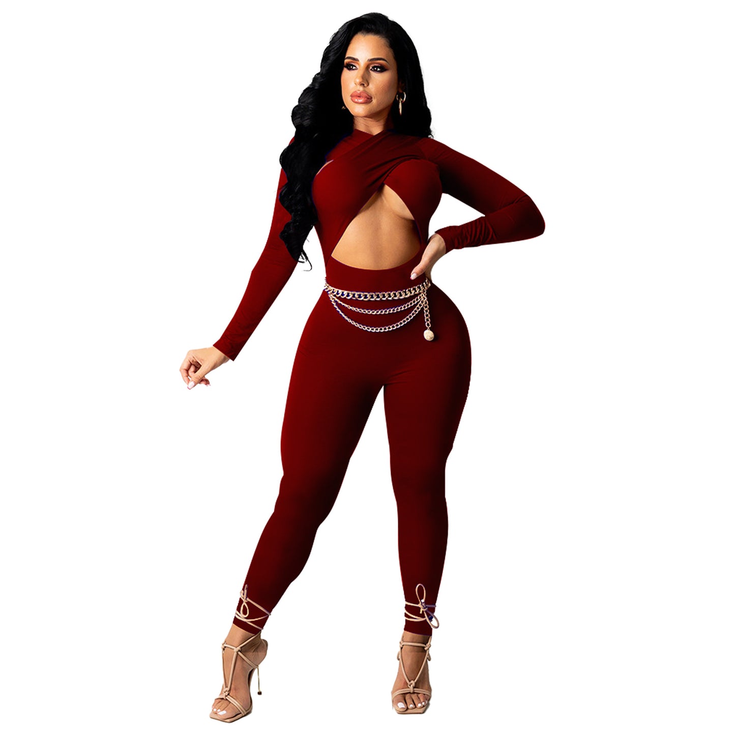 MYF (S-2XL) K9963 autumn and winter cross strap jumpsuit