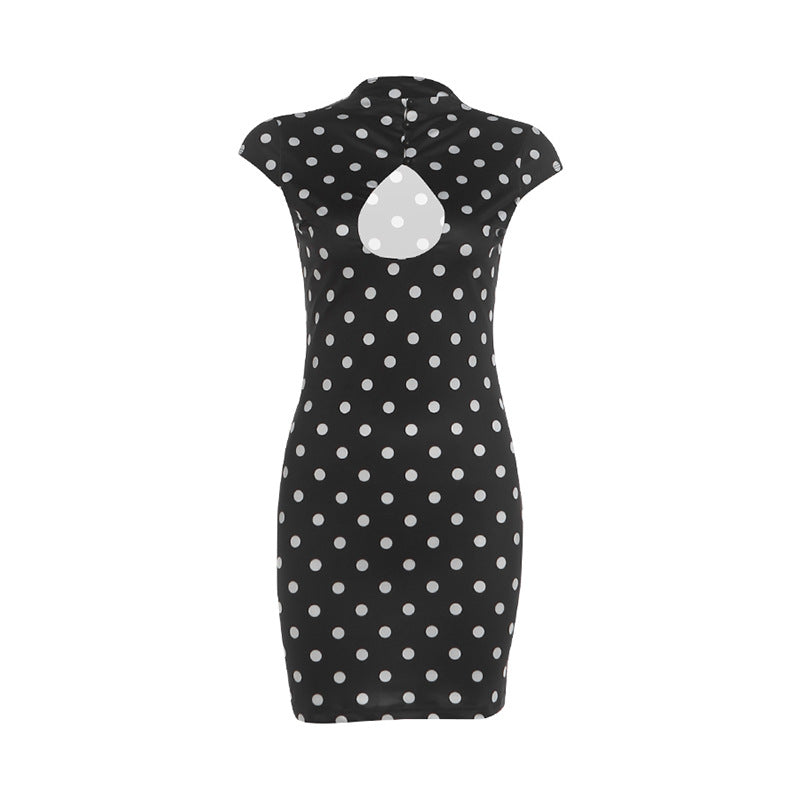 SXR K6D08956A summer collar decorated with buttons hollow-out cinched sheath dress