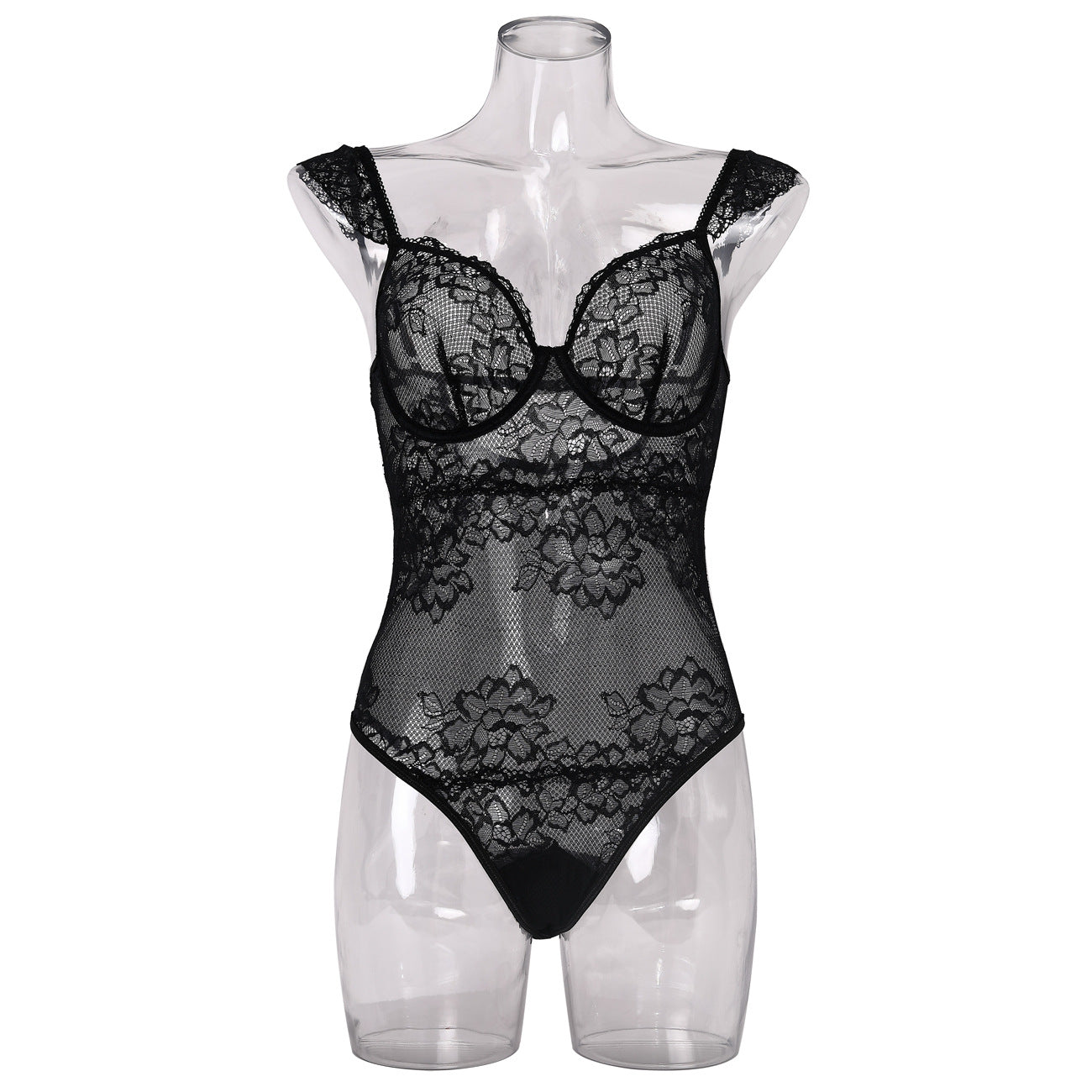 Lace steel ring see-through pure color slimming thin and comfortable jumpsuit sexy lingerie