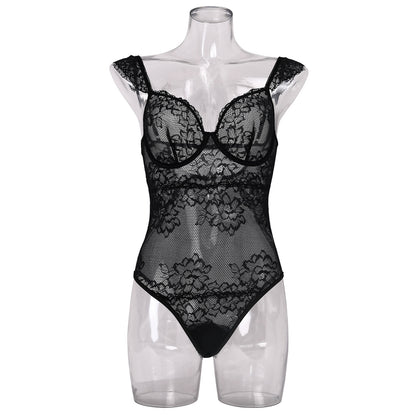 Lace steel ring see-through pure color slimming thin and comfortable jumpsuit sexy lingerie