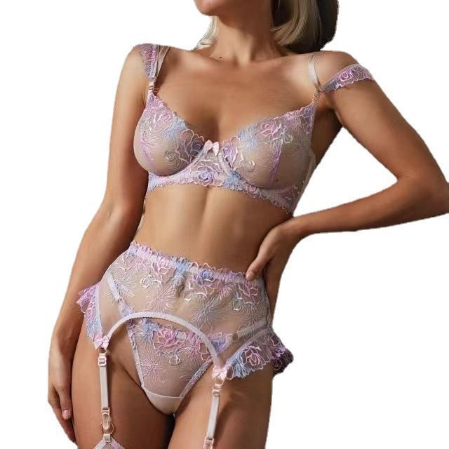 Sexy lingerie eyelash lace bow lace body shaping two-piece suits