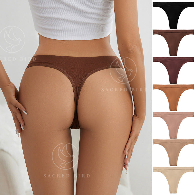 Lightweight seamless Ice Silk nude feel less than T-shaped panties yoga sports special large size cotton crotch breathable T-back
