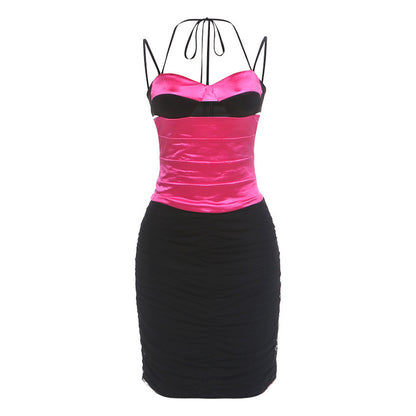 SXR K6S13063A waist trimming spaghetti straps vest pleated skirt outfit