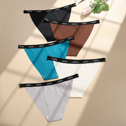 Letter waist edge Seamless ice silk cotton crotch underwear briefs breathable quick-drying nude feel