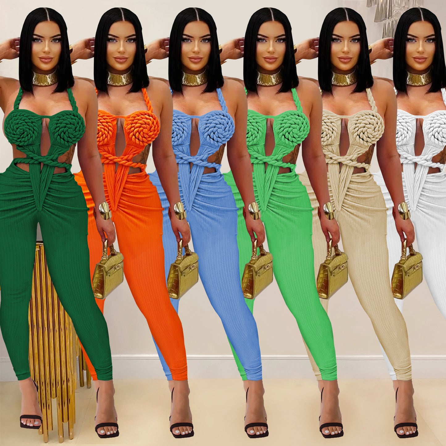XYZ C7489 casual halter backless jumpsuit