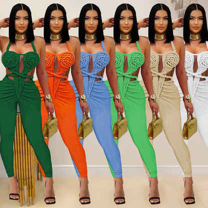 XYZ C7489 casual halter backless jumpsuit