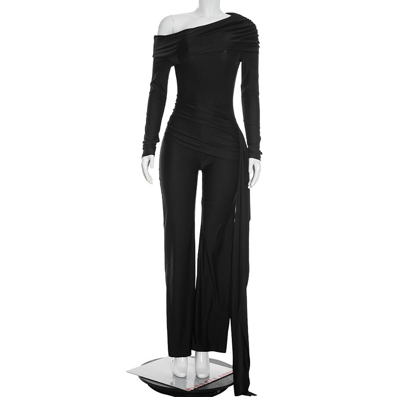 DZHT Q25JP441 long sleeve tight fashion off shoulder jumpsuits