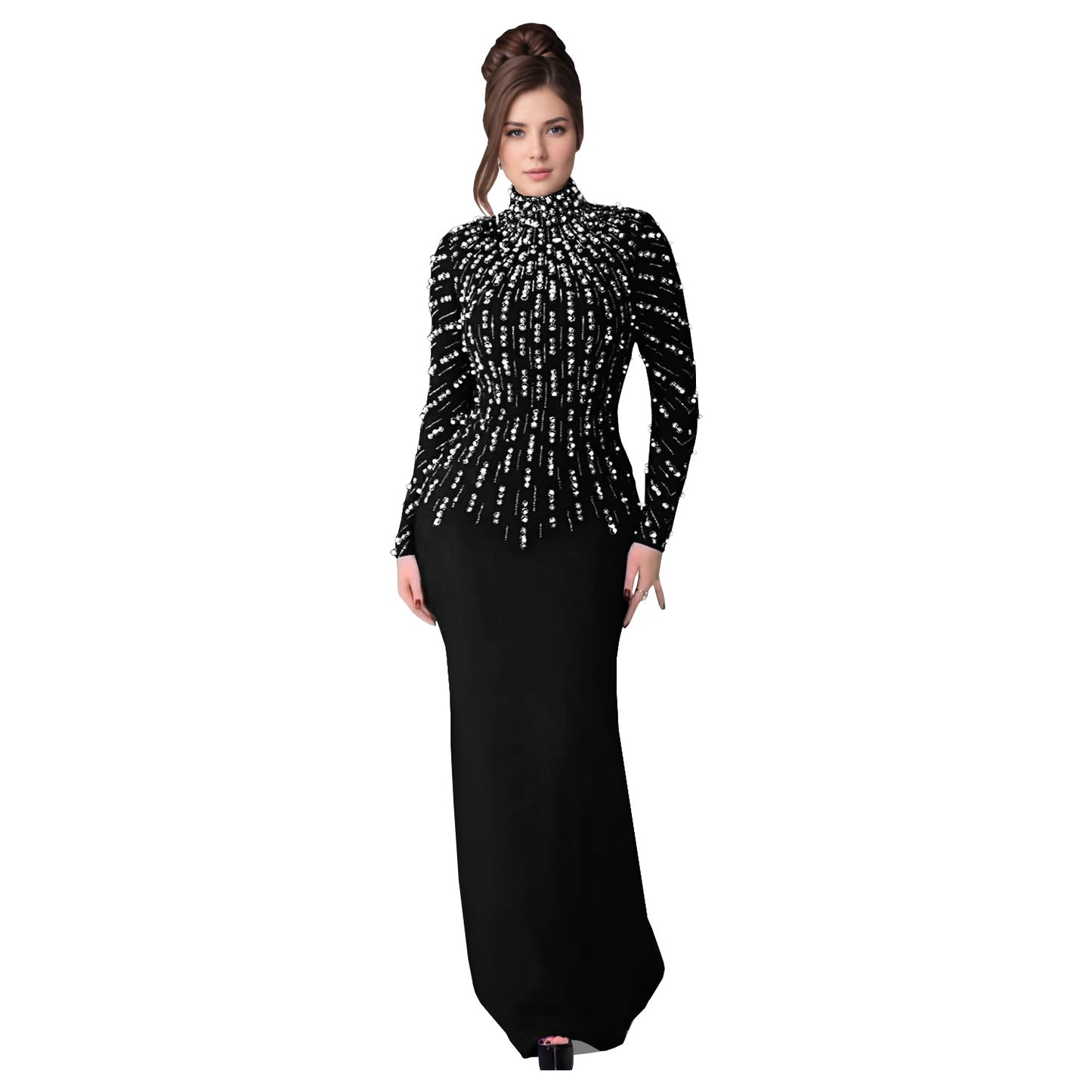 XYZ C7379 long sleeve beaded rhinestone arm covering dress